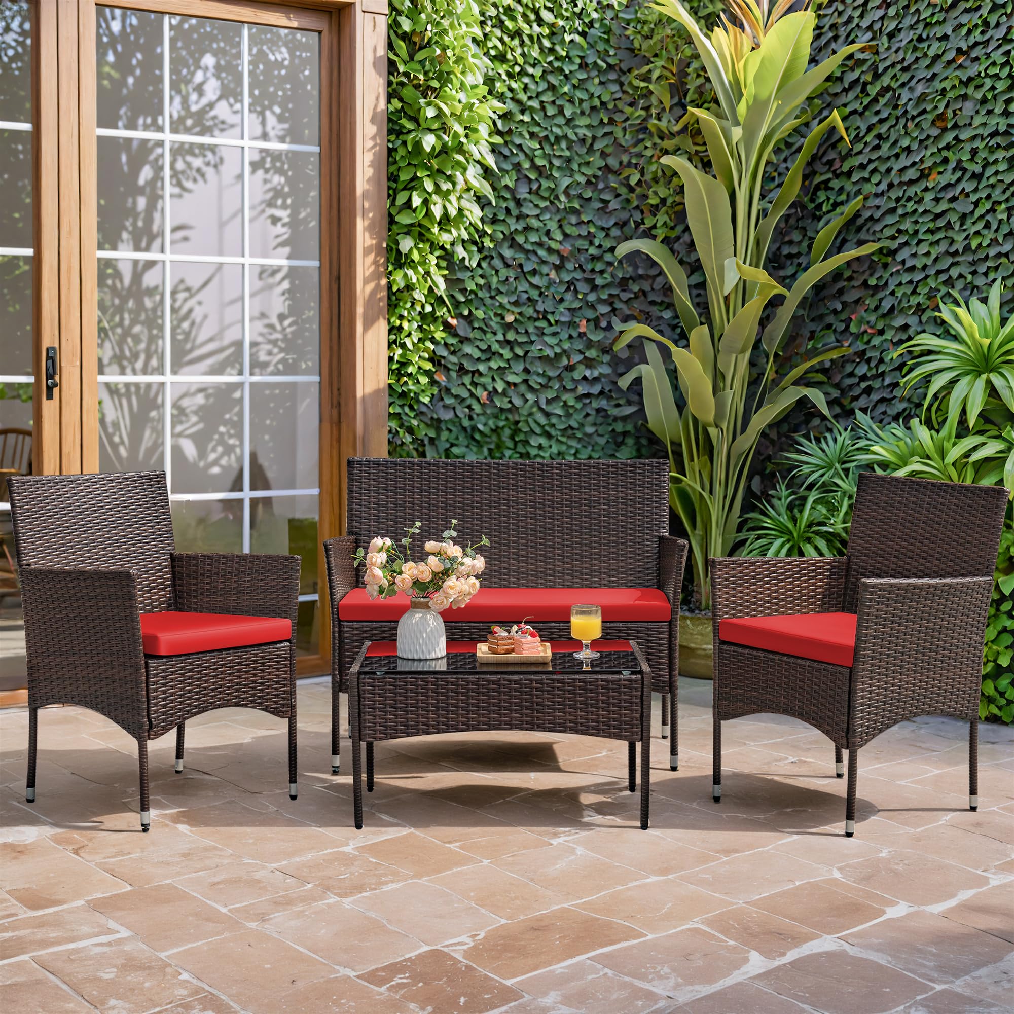 Homall 4 Pieces Outdoor Patio Furniture Sets Rattan Chair Wicker Set