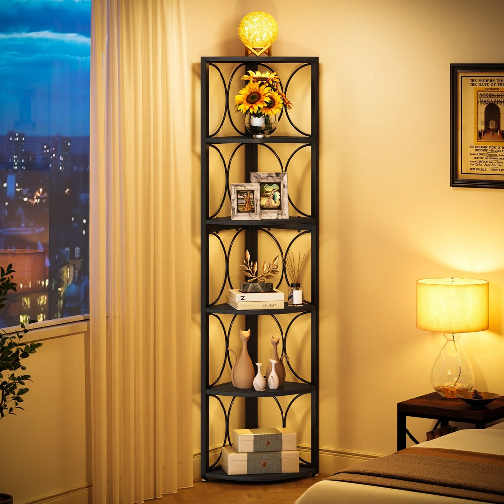 67 Tall Corner Shelf, Corner Bookshelf Bookcase Standing Shelving Unit