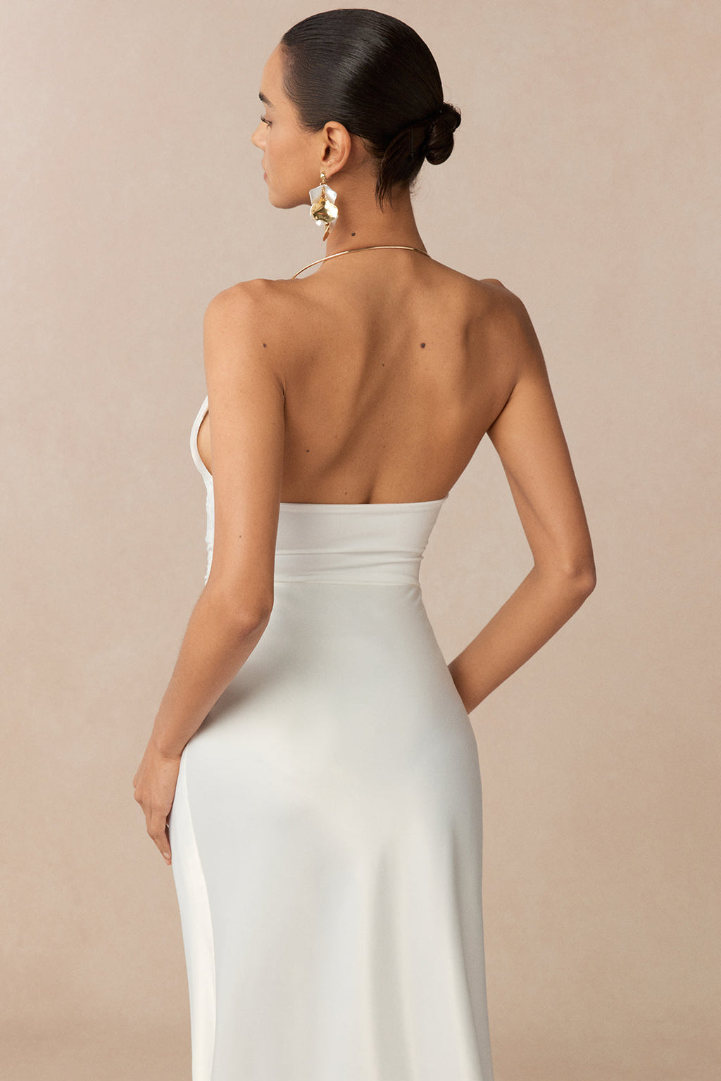 Metallic Decor Halter Neck Ruched Sleeveless Backless Bodysuit
