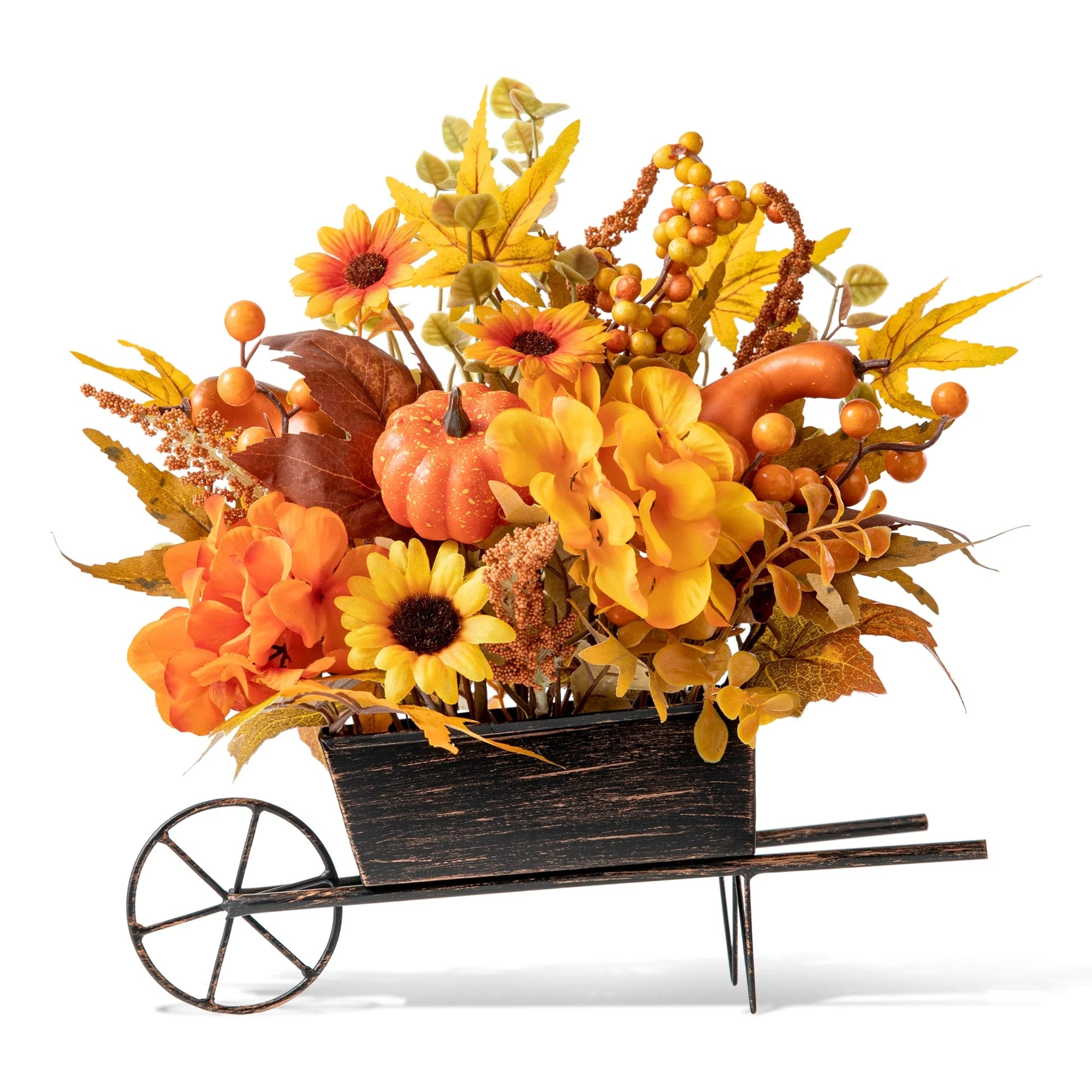 Glitzhome 14L Fall Unique Floral Cart / Multi-Colored Sorghum Cart Centerpiece Thanksgiving Table Decor
