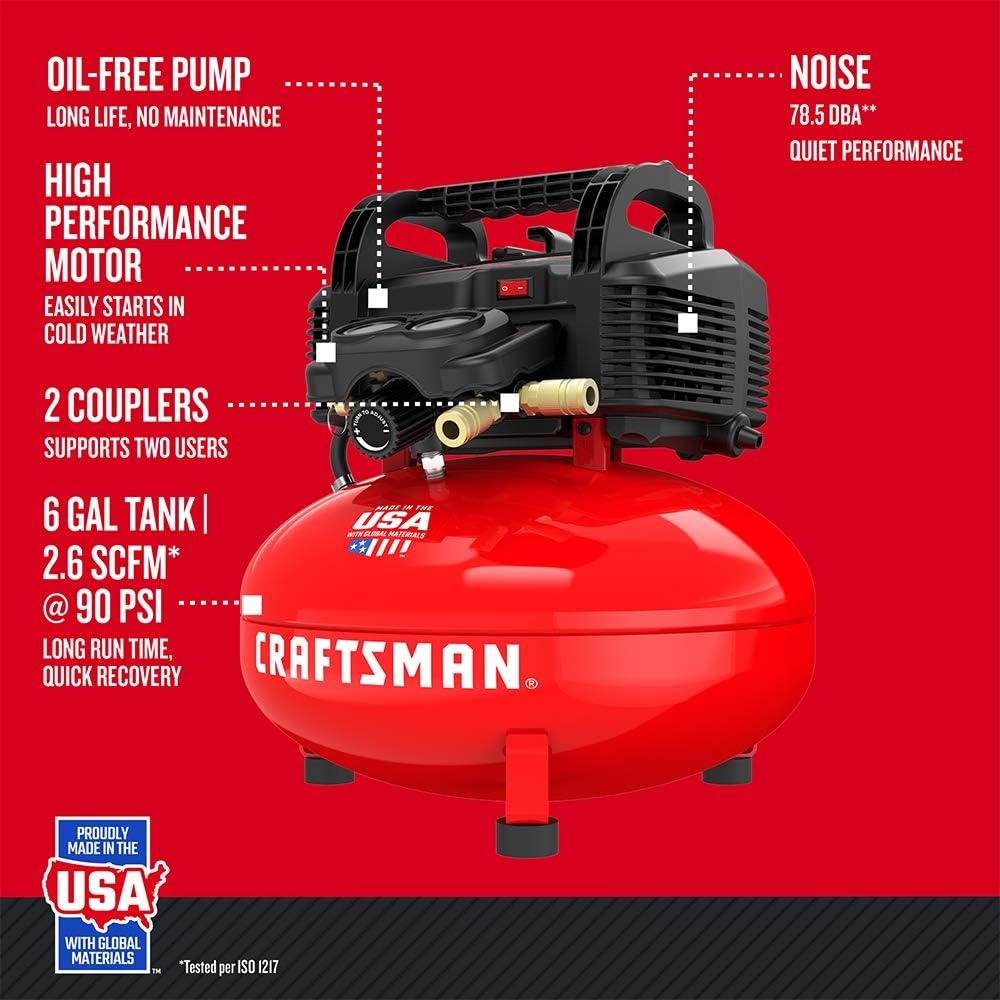 CRAFTSMAN Air Compressor 6 Gallon Pancake Oil-Free Kit