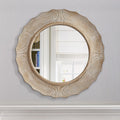 30-in Bohemian Beige Round Wooden Decorative Bathroom Vanity Wall Mirror
