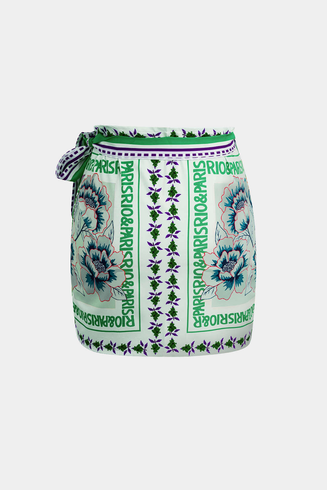Retro Floral Print Knotted Wrap Mini Skirt
