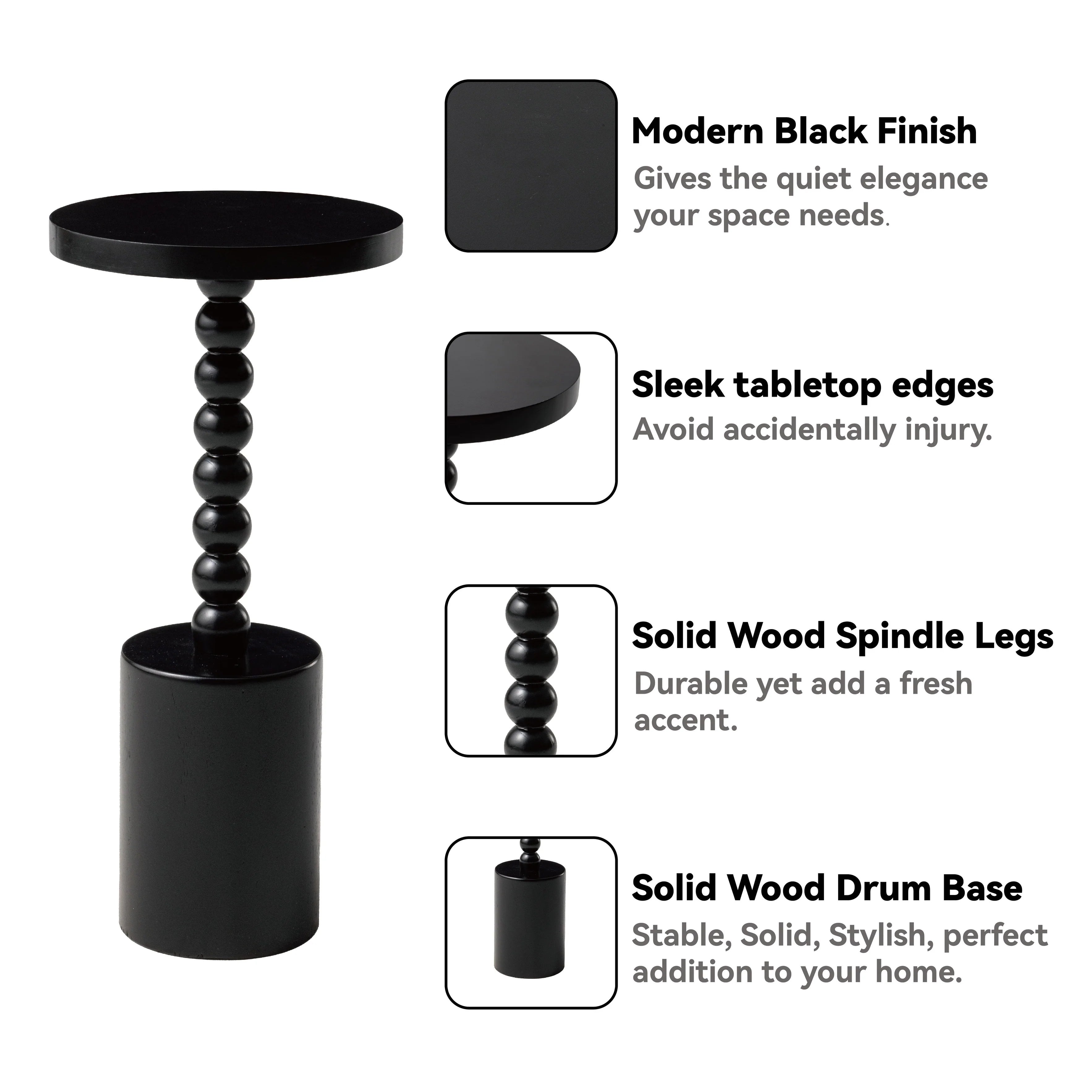 COZAYH Wood Pedestal End table, Modern Drink Table with Base, Round Martini Table for Small Space Living Room, Bedroom