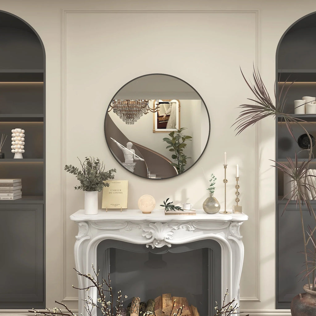 Apmir Round Metal Black Frame Bathroom Vanity Mirror Wall-mounted mirror