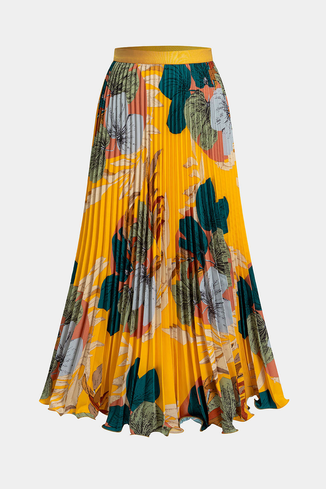 Floral Print High Waist Pleated Skirt