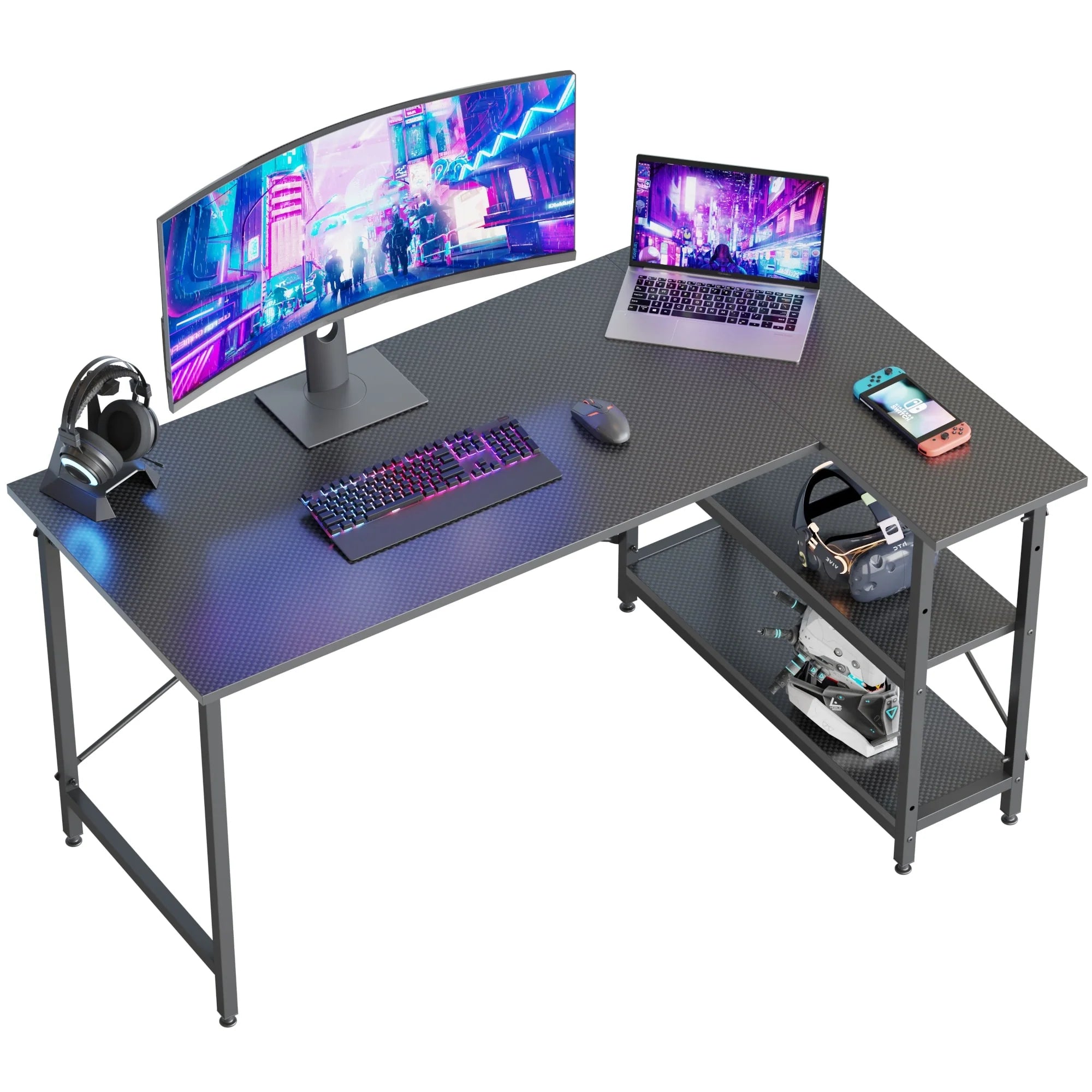 Small L Shaped Desk with Storage Shelves Corner Computer Desk