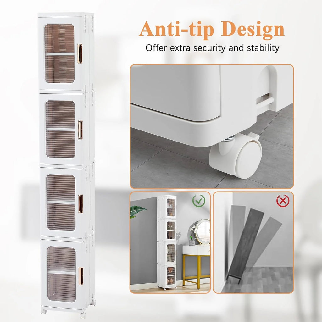 VECELO 4-Tier Plastic Tall Narrow Storage Cabinet