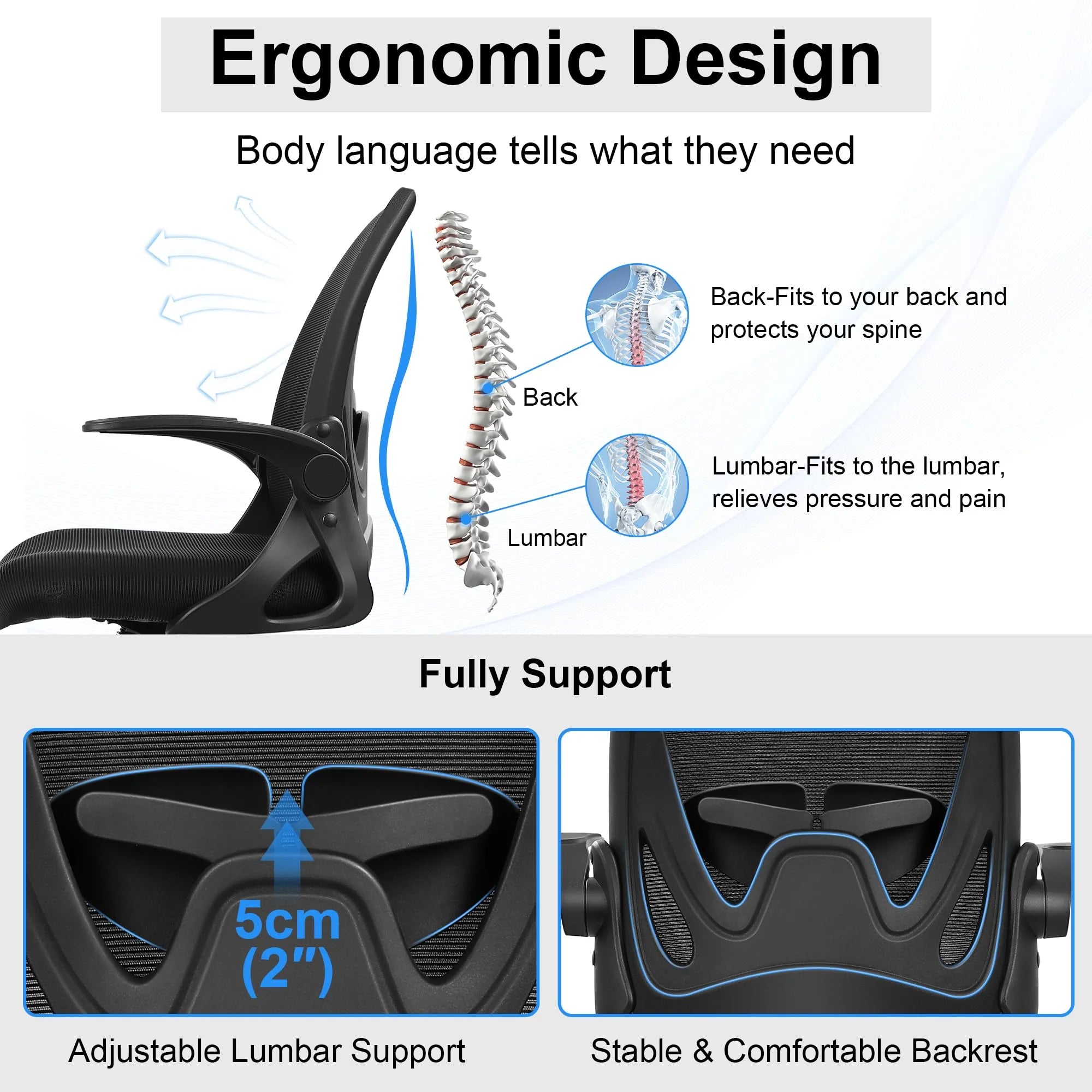 PRIMY Drafting Chair - Ergonomic Tall Office Chair with Lumbar Support