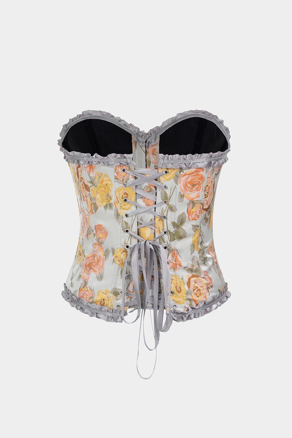 Scallop Edge Floral Print Tie-Up Corset Tube Top