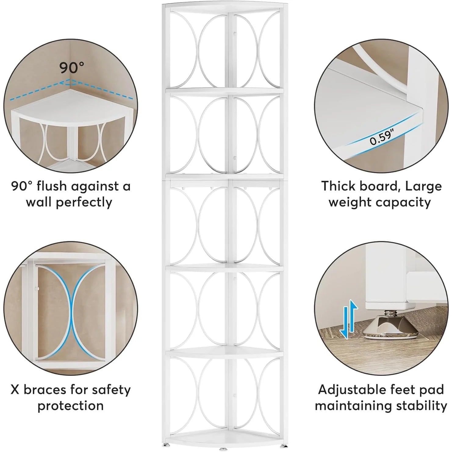 67 Tall Corner Shelf, Corner Bookshelf Bookcase Standing Shelving Unit