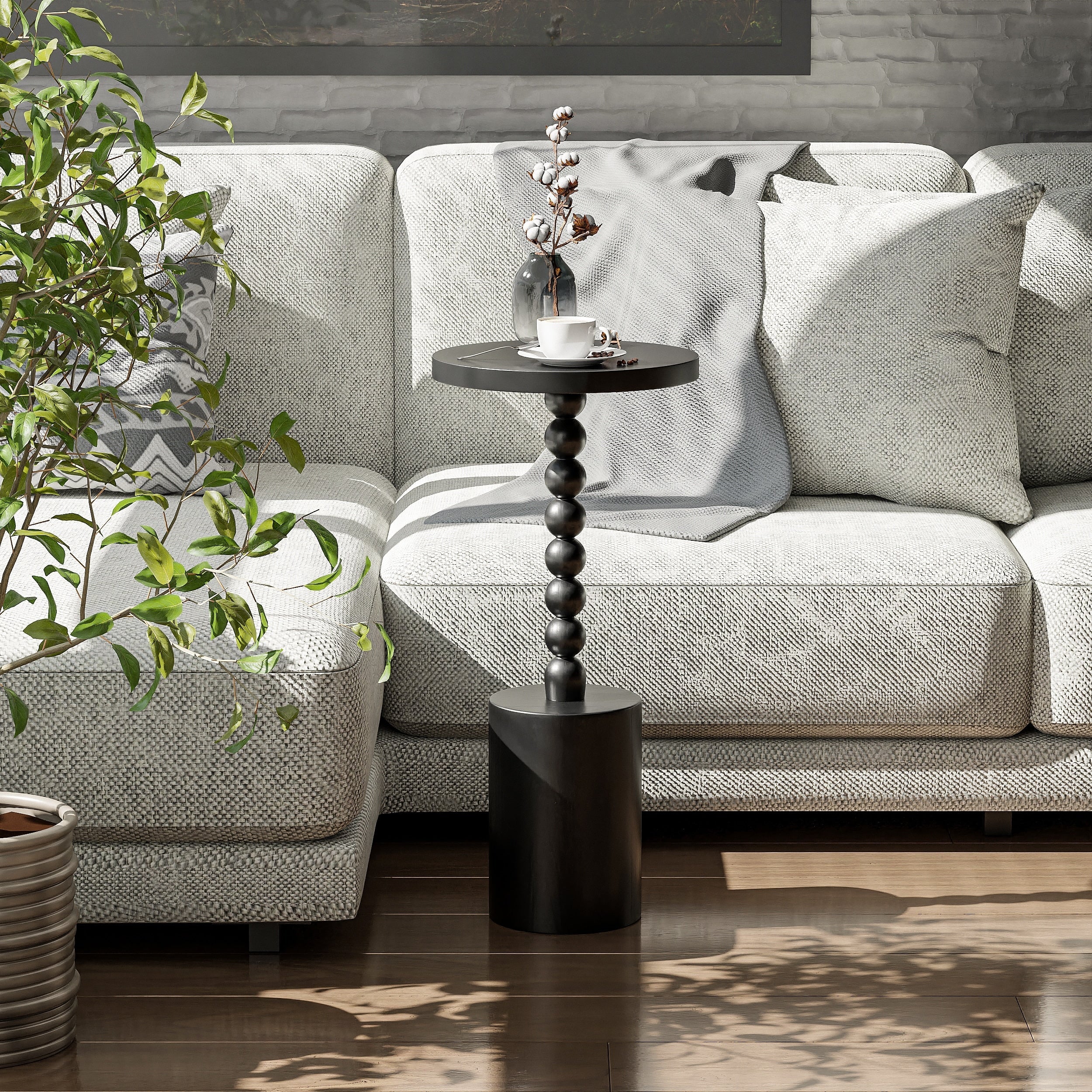 COZAYH Wood Pedestal End table, Modern Drink Table with Base, Round Martini Table for Small Space Living Room, Bedroom