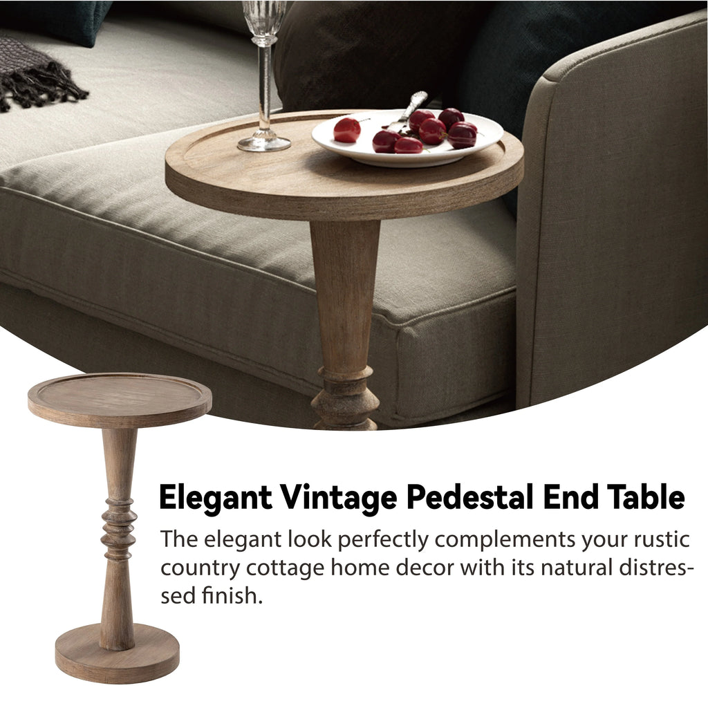 COZAYH Pedestal Small Drinking Table, Farmhouse Tray Top End Table, Distressed Finish, Traditional