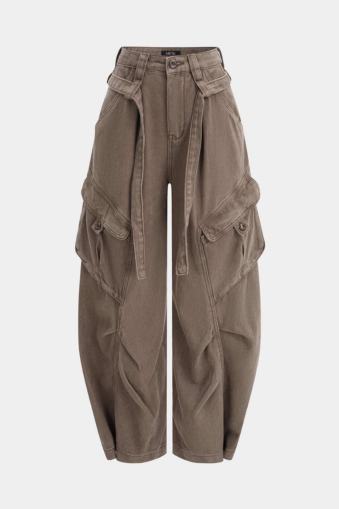 Denim Pocket Belted Wide Leg Jeans