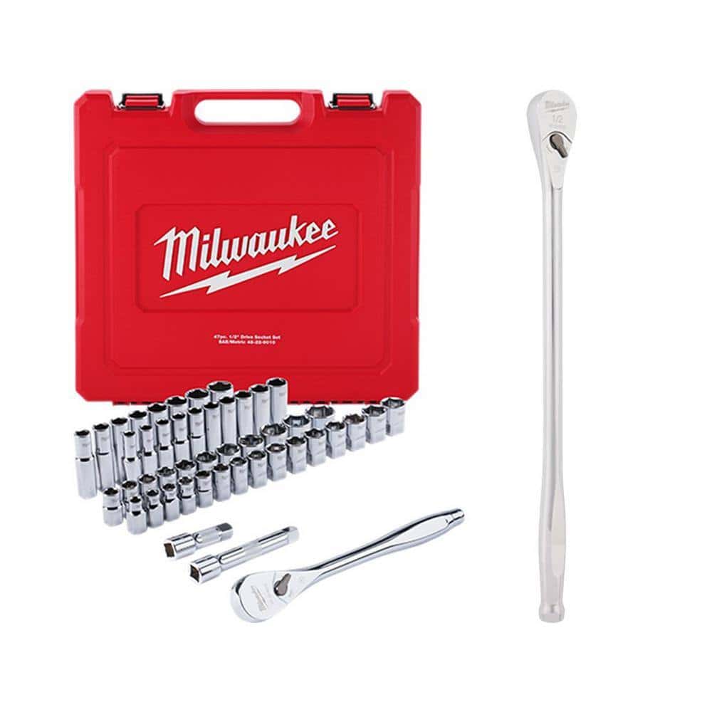 1/2 in. Drive SAE/Metric Ratchet and Socket Mechanics Tool Set with 1/2 in. Drive 18 in. Extended Ratchet (48-Piece)