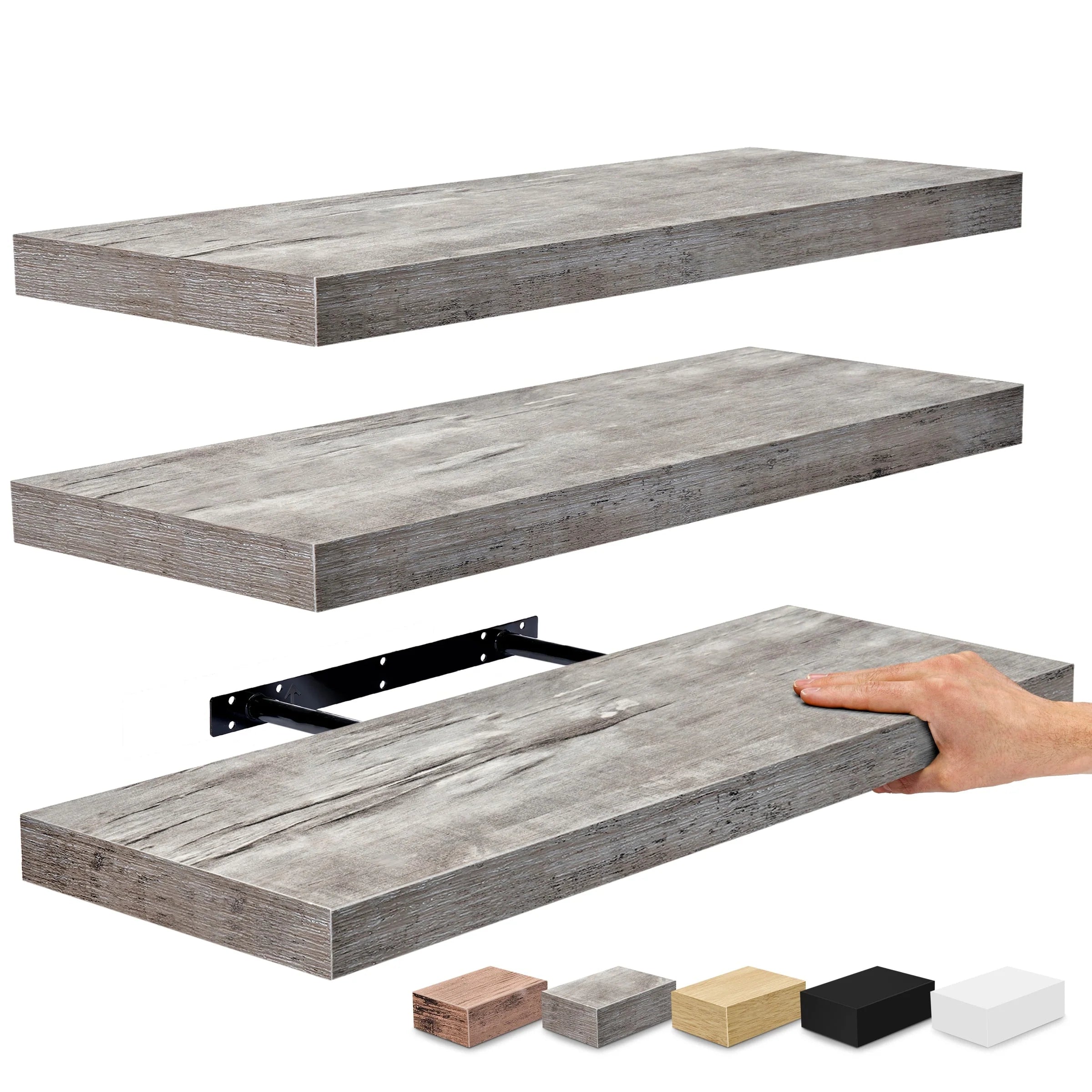 Sorbus Floating Wall Shelves Wood Wall Mounted Decor for Books and Storage with Invisible brackets - Set of 3