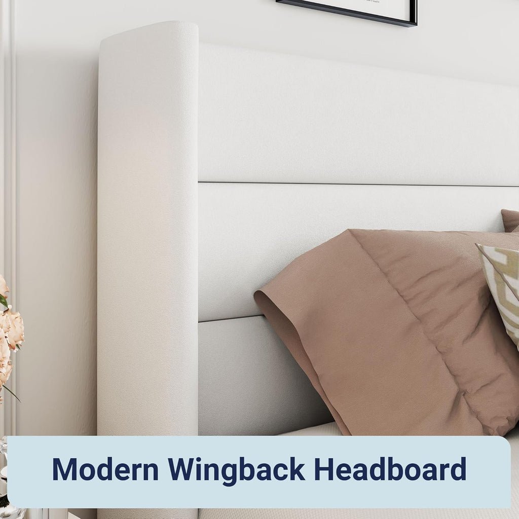 ALLEWIE Queen Size Lift Up Storage Bed with Wingback Headboard
