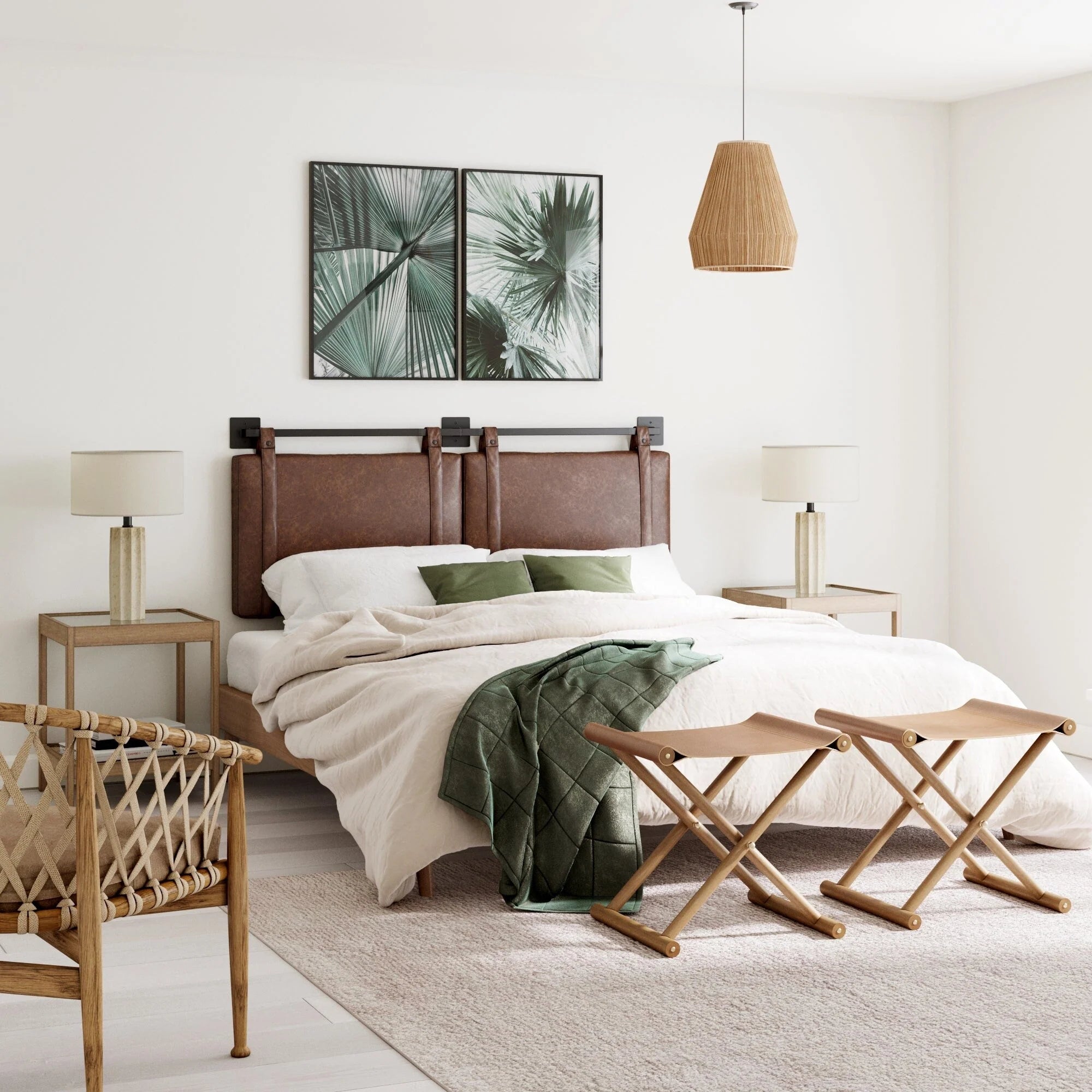 Nathan James Harlow Wall Mount Upholstered Headboard with Metal Rail